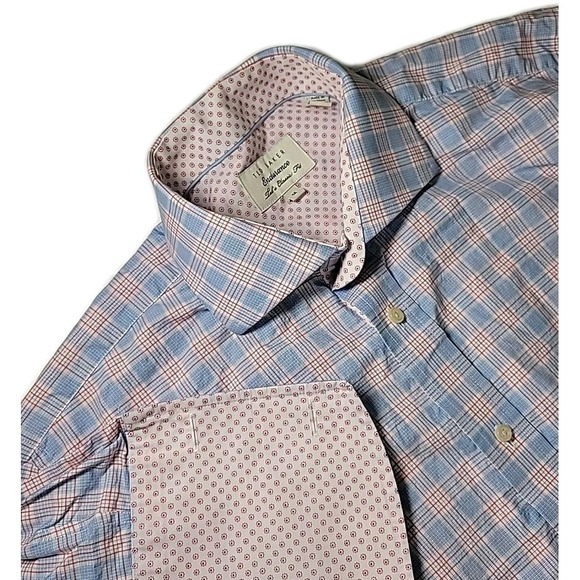Ted Baker Endurance Mens‎ Contrast Collar RED Blue Plaid Shirt Size 16 - Picture 1 of 10